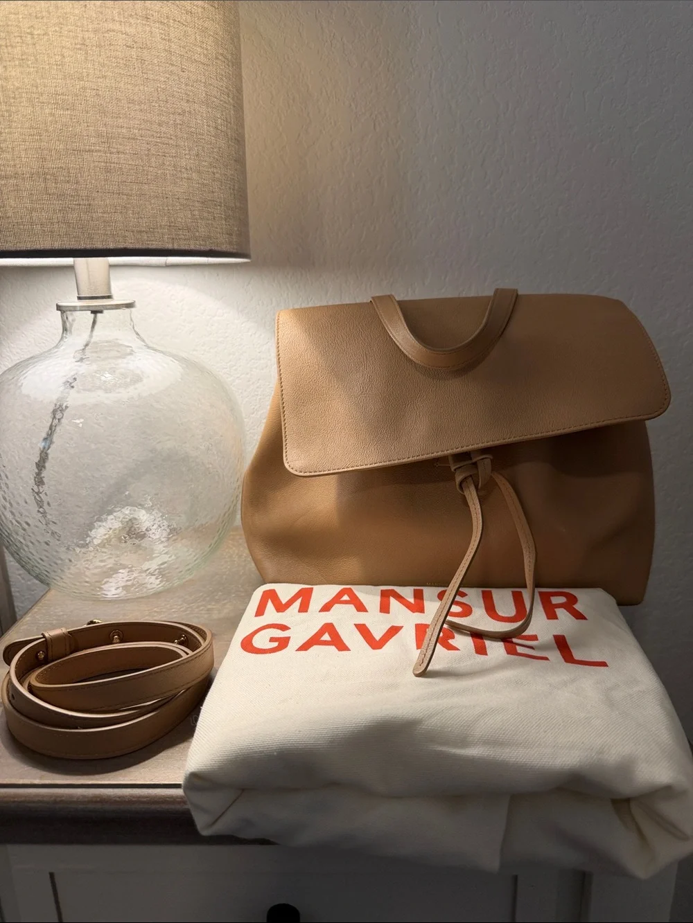 Mansur Gavriel Camel Tan Pebbled Leather Drawstring Tote